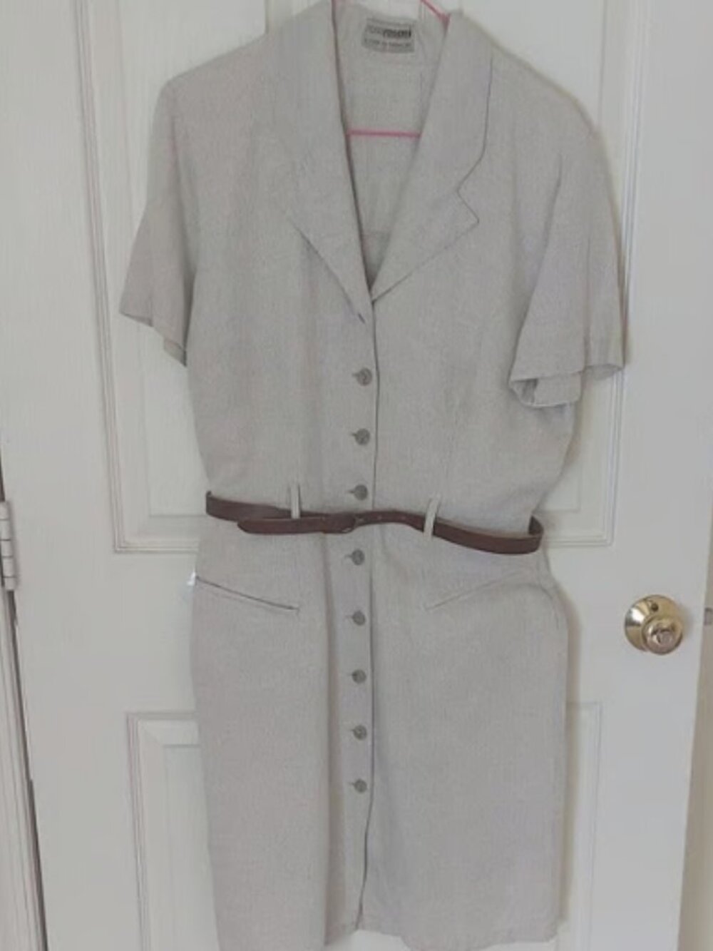 Belted Shirt Tan Cream Dress